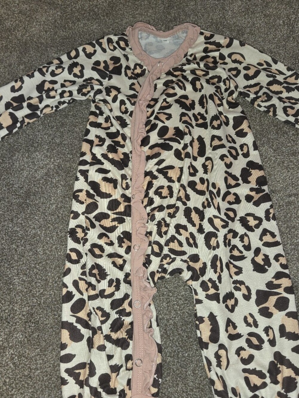 Leopard Print Pink-Trim Girls' One-Piece Pajamas 12-18 Month